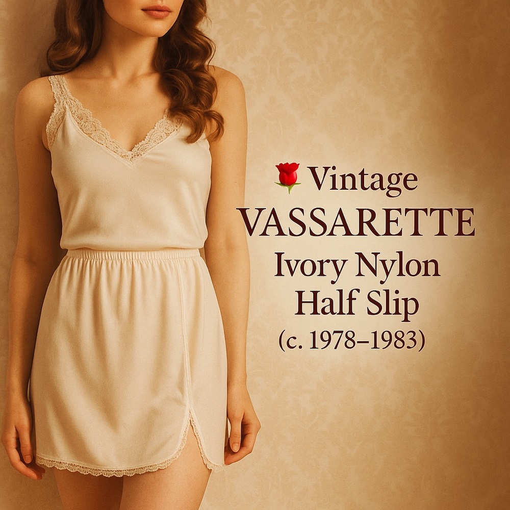 Vintage VASSARETTE Ivory Nylon Half Slip Size S 12–16" Waist Lace Hem USA Slit